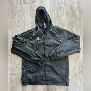 Adidas Black Windbreaker with Hood and Sporty Design Size M